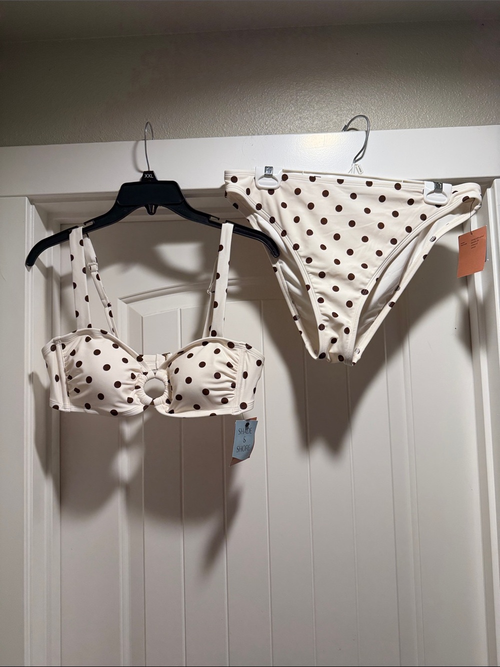 Shade & Shore Cream Polka Dot Ring-Front Bikini Set